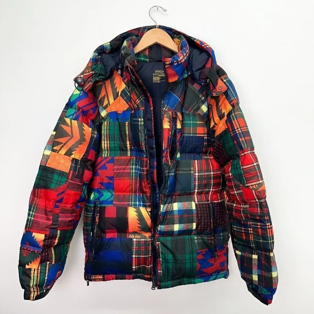 Polo Ralph Lauren Men’s Unisex Ripstop Patchwork Aztec Goose Down Zip Jacket